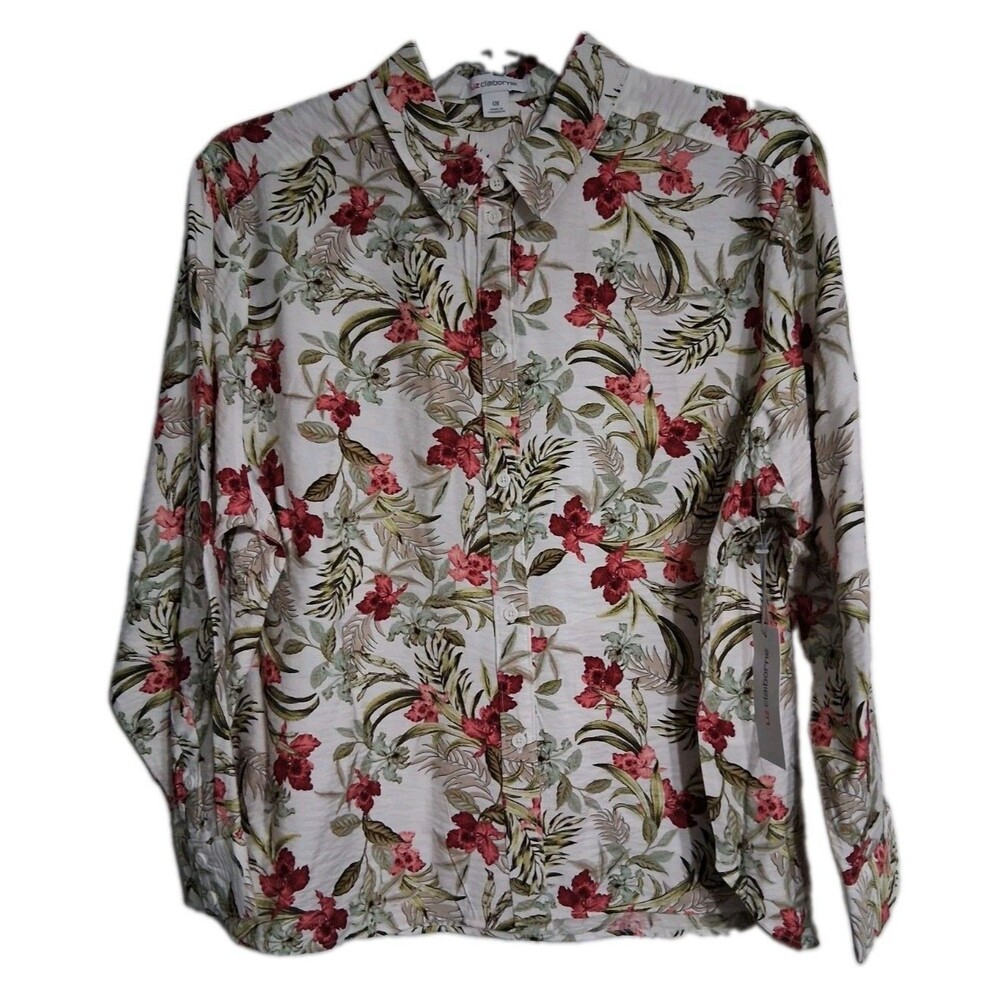 NWT Women's Liz Claiborne Floral Button-down Blouse Top Size 0X A10